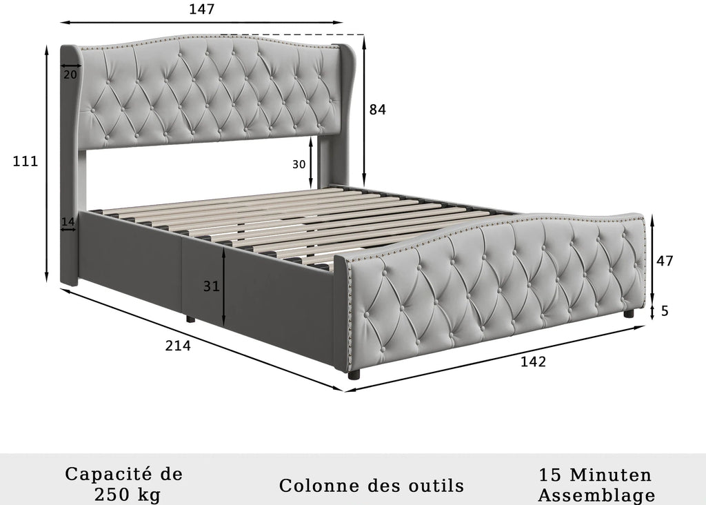 Lit Coffre Prestige en Velours à Ouverture Hydraulique