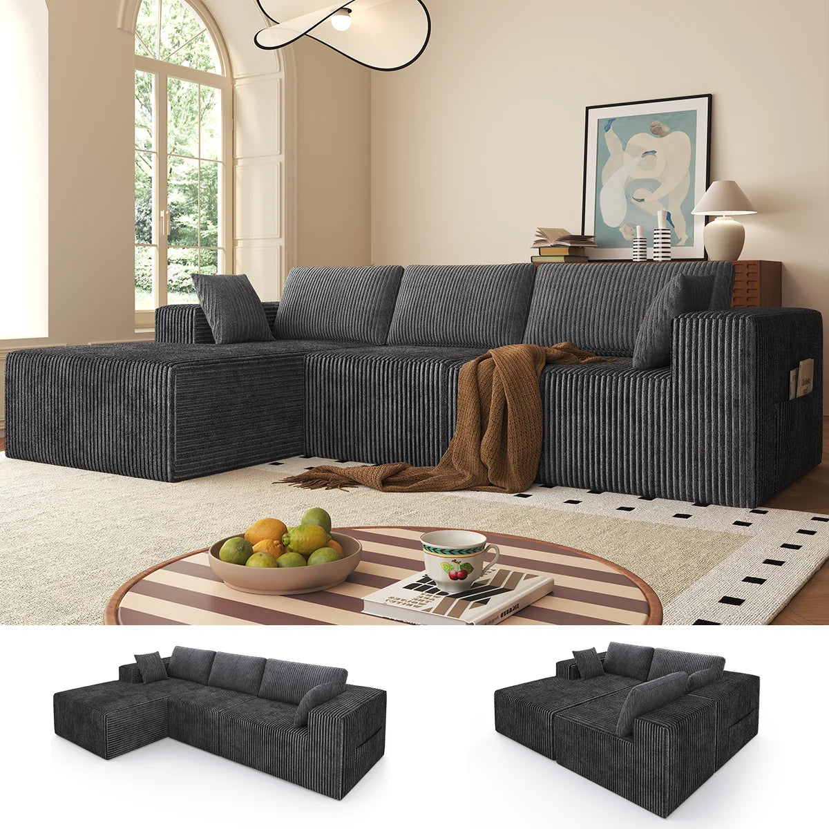 Canapé d'Angle Velours Milano Prestige 278 x 175 cm