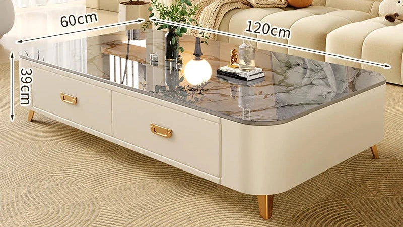 Table basse Prestige avec rangement, finition pierre