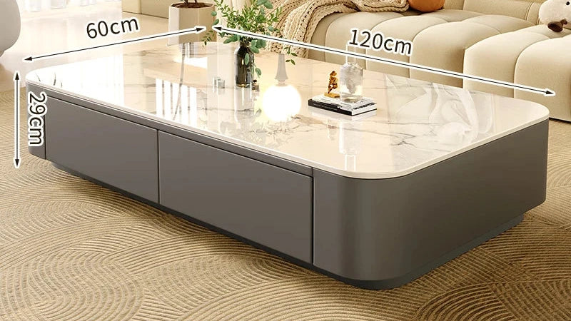 Table basse Prestige avec rangement, finition pierre