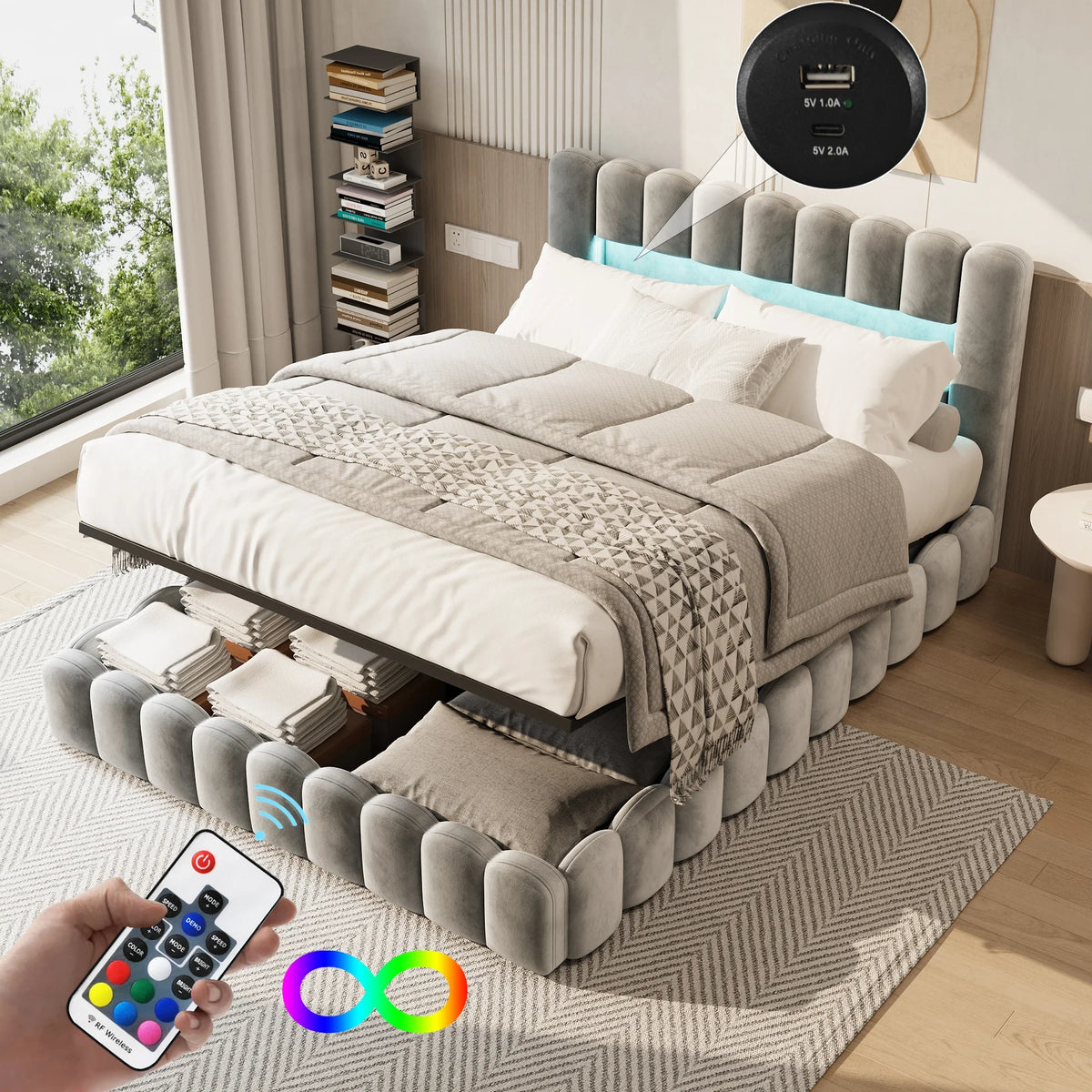 Lit Capitonné Prestige avec Coffre LED et USB