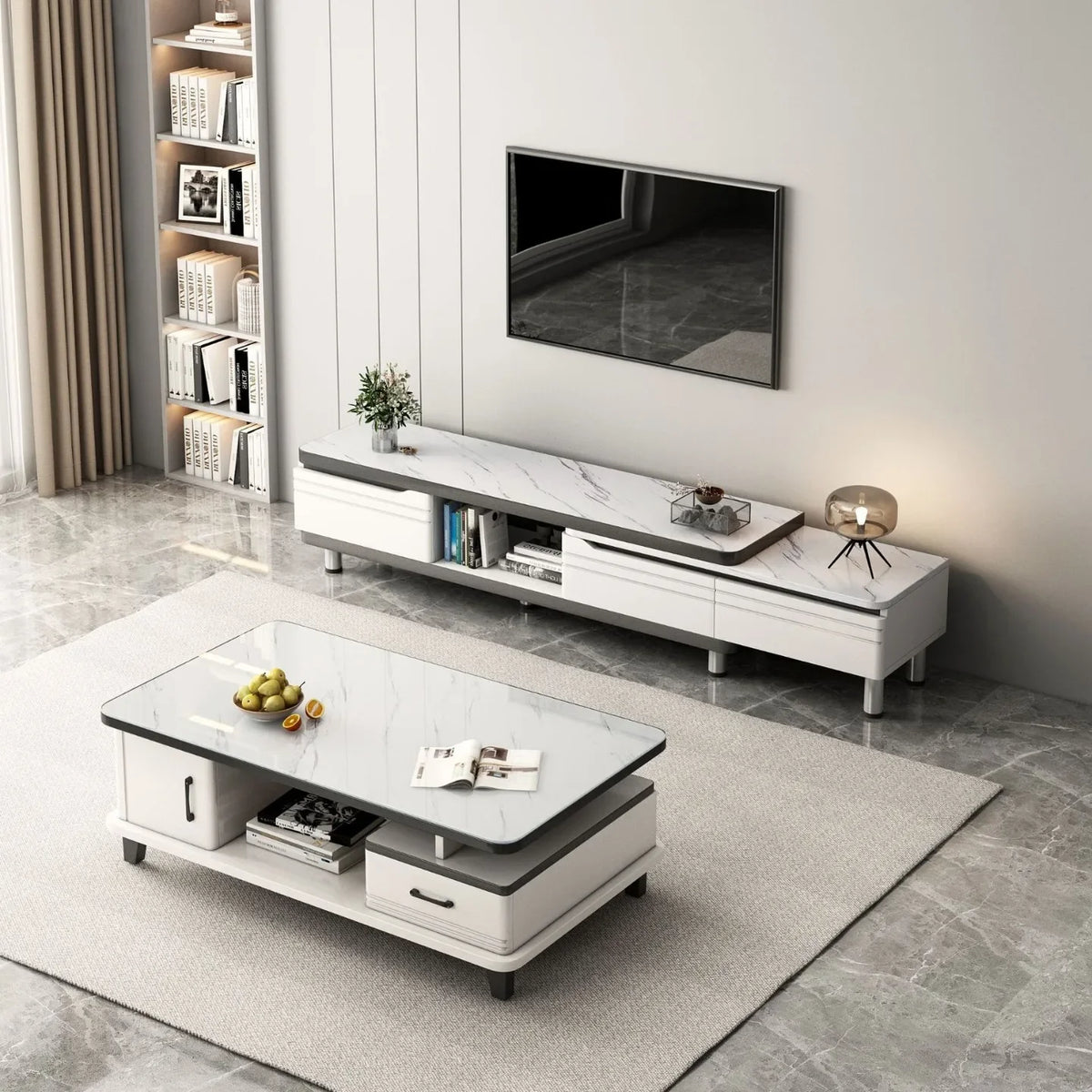 Meuble TV Prestige LED avec Étagères en Verre