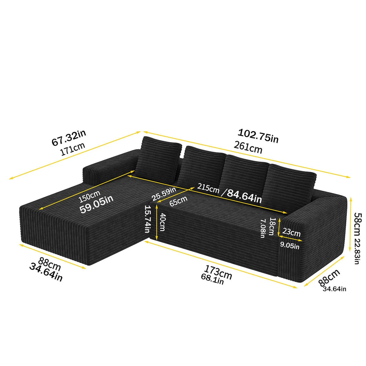 Canapé d'Angle Modulable Corda Prestige en Velours Côtelé