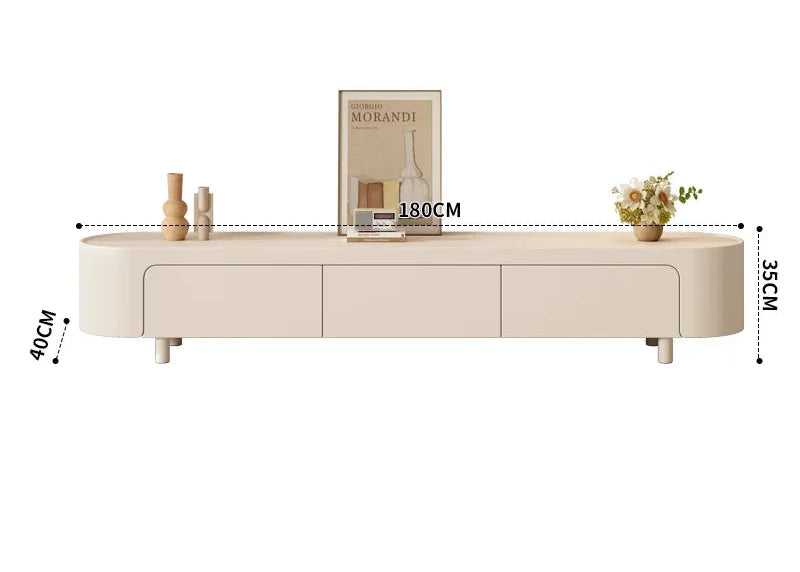 Meuble TV Prestige aux Lignes Douces en Bois et Verre