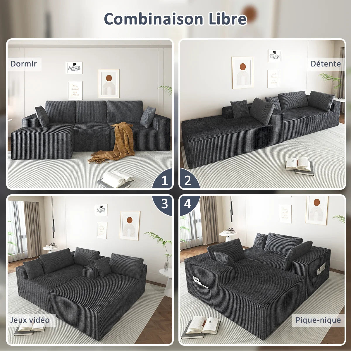 Canapé d'Angle Velours Milano Prestige 278 x 175 cm