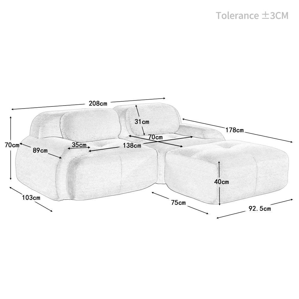 Canapé d'Angle Modulable Como Prestige en Tissu Côtelé