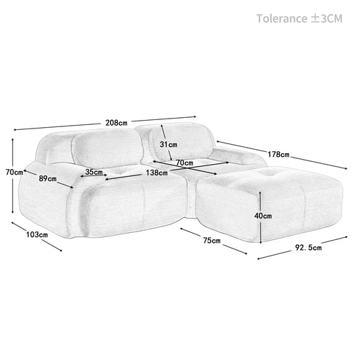 Canapé d'Angle Modulable Como Prestige en Tissu Côtelé