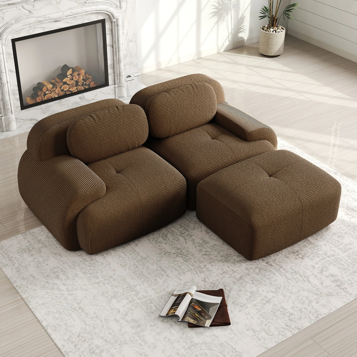 Canapé d'Angle Modulable Como Prestige en Tissu Côtelé