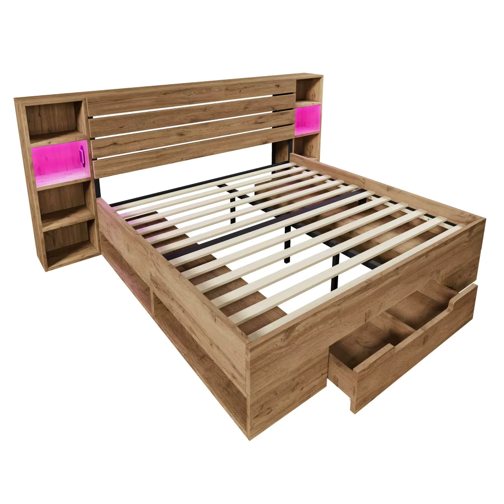 Lit Prestige Chêne avec Éclairage LED et Rangement