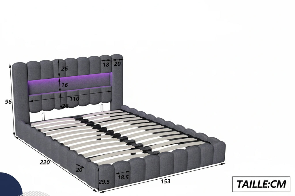 Lit Capitonné Prestige avec Coffre LED et USB