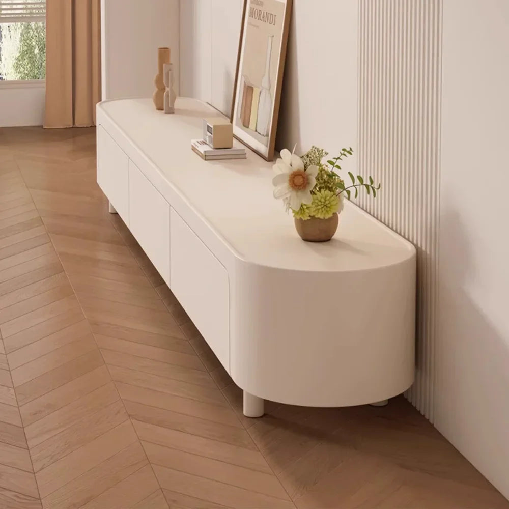 Meuble TV Prestige aux Lignes Douces en Bois et Verre