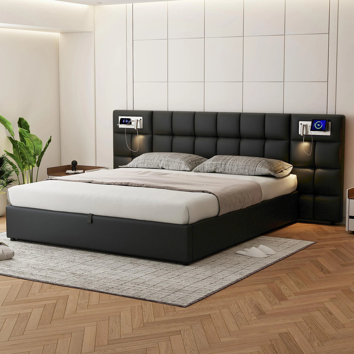 Lit Prestige 180 × 200 cm avec coffre, USB et éclairage