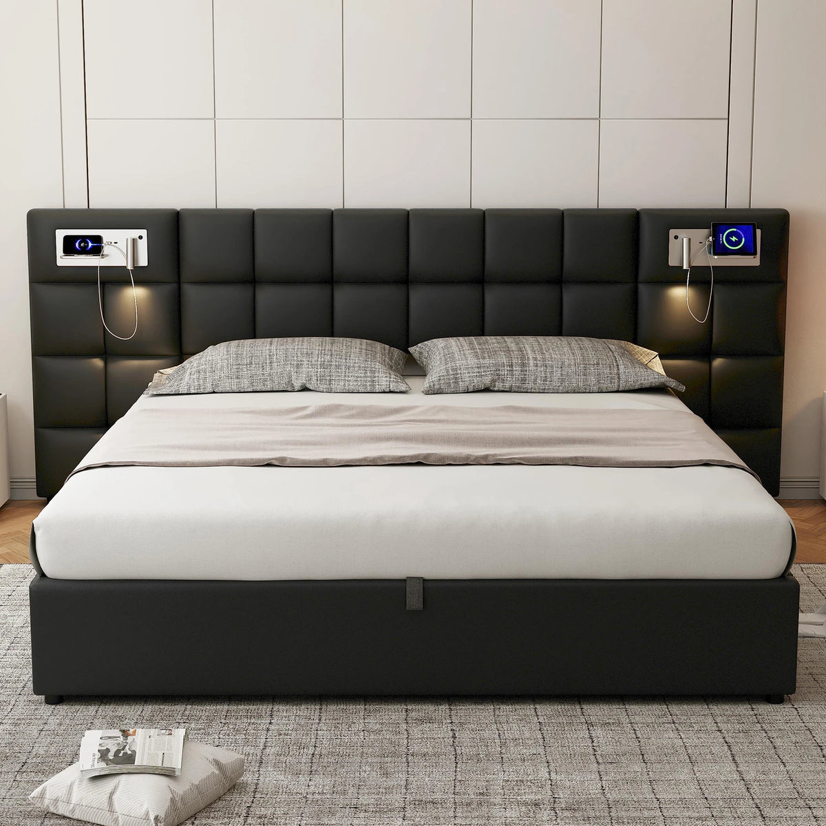 Lit Prestige 180 × 200 cm avec coffre, USB et éclairage