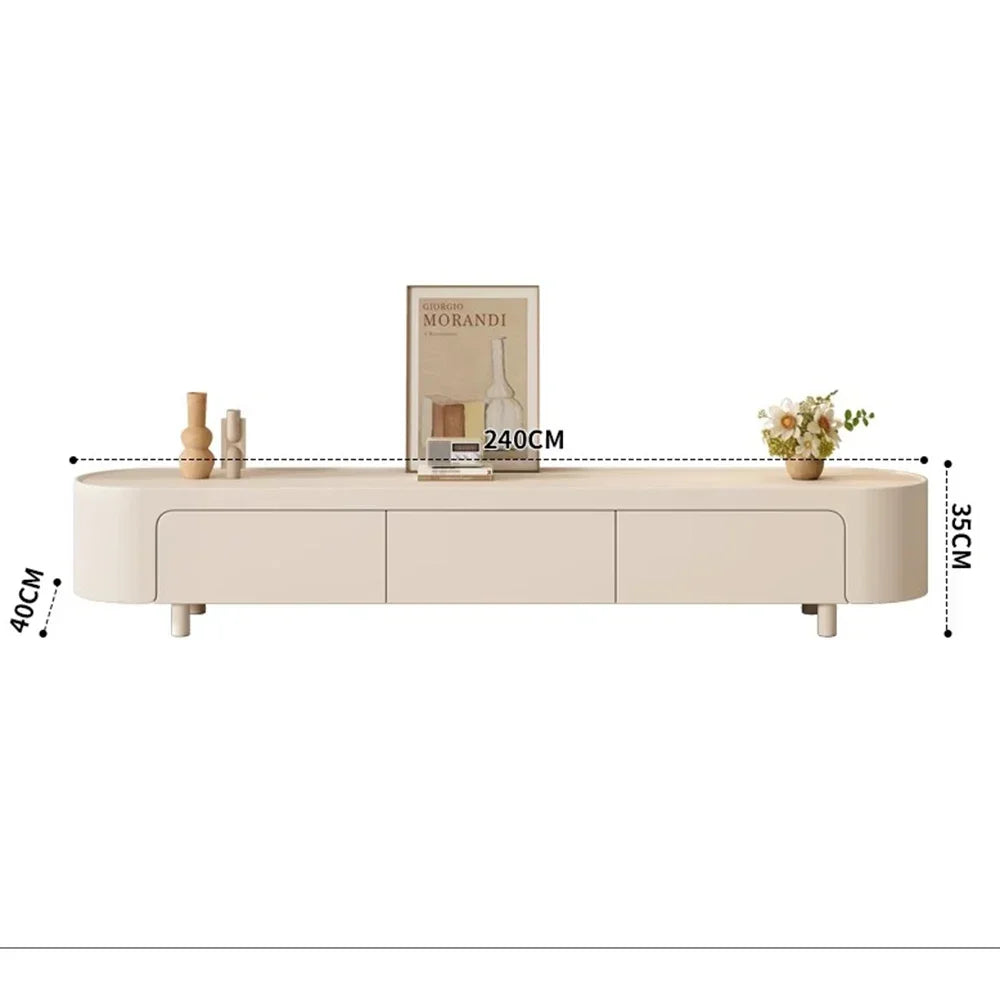 Meuble TV Prestige aux Lignes Douces en Bois et Verre