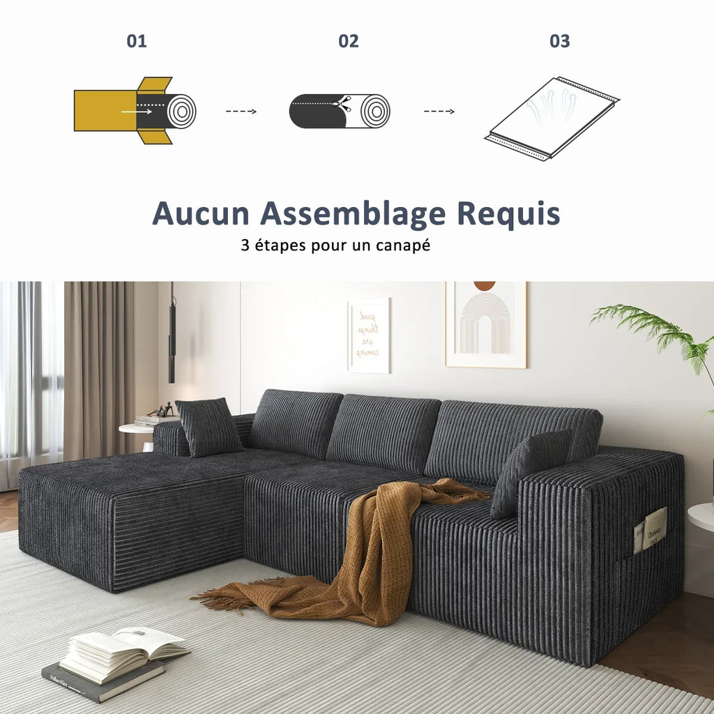 Canapé d'Angle Velours Milano Prestige 278 x 175 cm