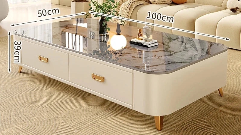 Table basse Prestige avec rangement, finition pierre