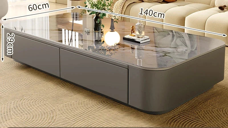 Table basse Prestige avec rangement, finition pierre