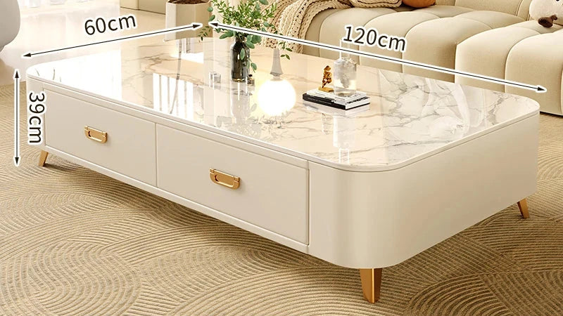 Table basse Prestige avec rangement, finition pierre