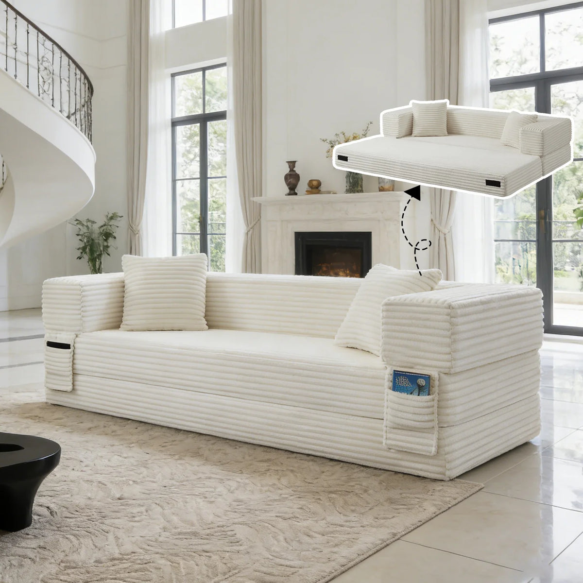 Canapé-lit Prestige pliable et compressé, méridienne en L
