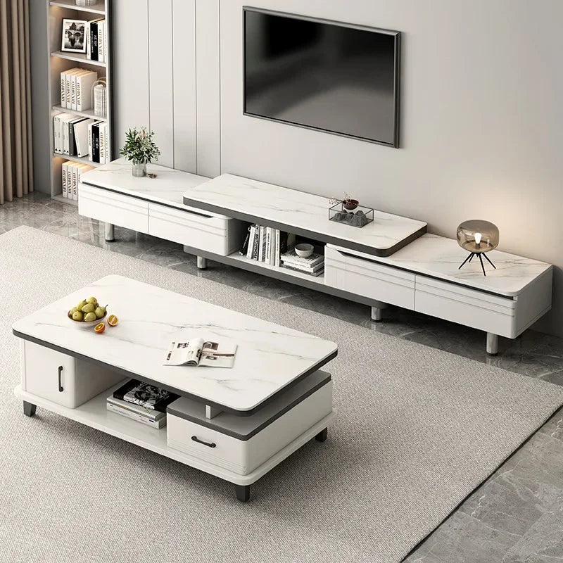Meuble TV Prestige LED avec Étagères en Verre