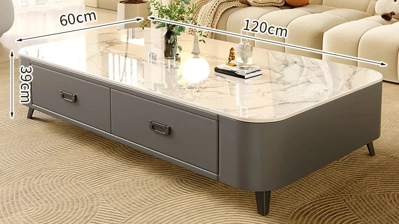 Table basse Prestige avec rangement, finition pierre