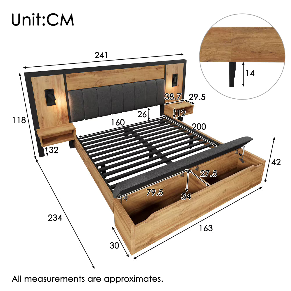 Lit Prestige Chêne avec Éclairage LED et Rangement