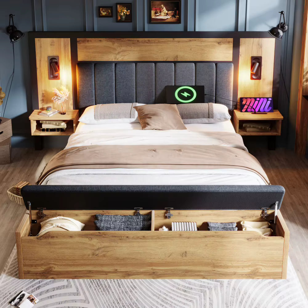 Lit Prestige Chêne avec Éclairage LED et Rangement