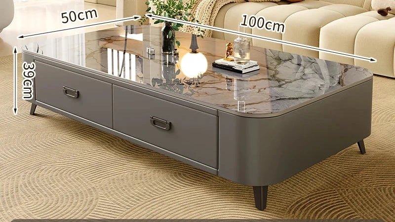 Table basse Prestige avec rangement, finition pierre