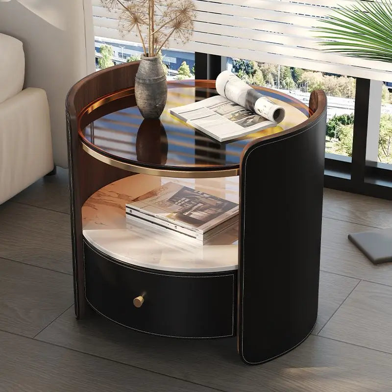Table de Chevet Ovale Cuir Prestige