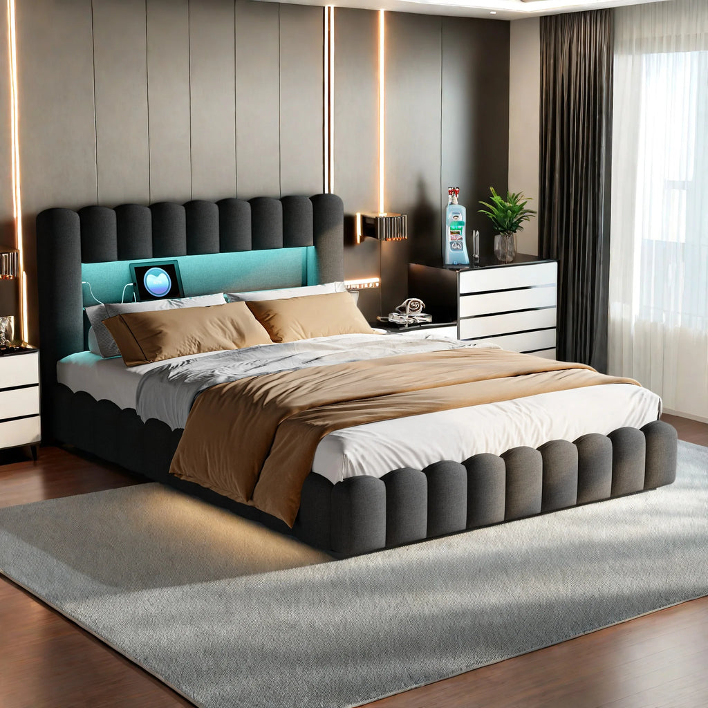 Lit Capitonné Prestige avec Coffre LED et USB